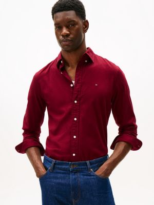 Tommy Hilfiger miesten flanellipaita, FLEX FLANNEL SOLID RF SHIRT Viininpunainen