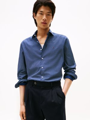 Tommy Hilfiger miesten kauluspaita, CL - FAKE SOLID PRT SF SWS SHIRT Sininen Kuosi