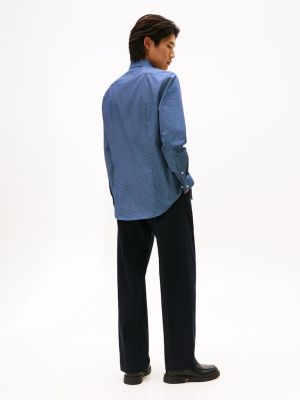 Tommy Hilfiger miesten kauluspaita, CL - FAKE SOLID PRT SF SWS SHIRT Sininen Kuosi