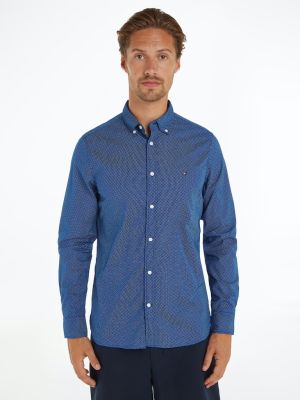 Tommy Hilfiger Miesten Kauluspaita, FLEX MINI PRINT SHIRT Sininen Kuosi