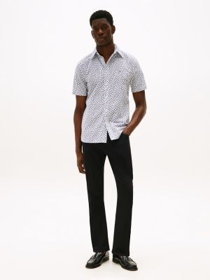 Tommy Hilfiger miesten kauluspaita, LINEN BLEND AOP Valkopohjainen Kuosi