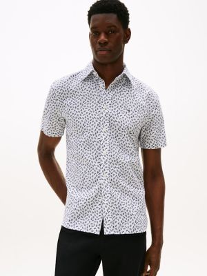 Tommy Hilfiger miesten kauluspaita, LINEN BLEND AOP Valkopohjainen Kuosi