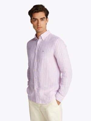 Tommy Hilfiger miesten kauluspaita, LINEN ESSENTIAL STRIPE Raidallinen Punainen