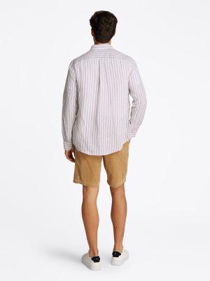 Tommy Hilfiger miesten kauluspaita, LINEN ESSENTIAL STRIPE RFSHIRT Raidallinen Ruskea