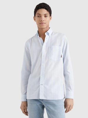 Tommy Hilfiger Miesten Kauluspaita, OXFORD STRIPE RF SHIRT Raidallinen Sininen