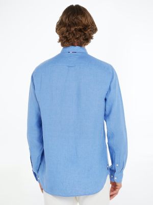 Tommy Hilfiger Miesten Kauluspaita, PIGMENT DYED LINEN SOLID Keskisininen