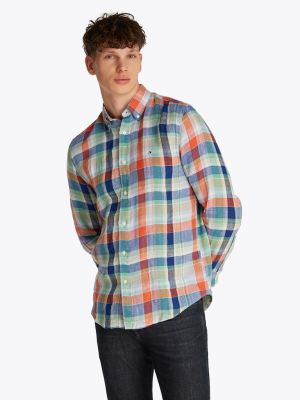 Tommy Hilfiger miesten pellavapaita, LINEN SUMMER MADRAS Oranssiruutu