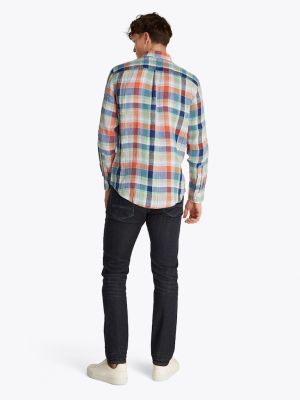 Tommy Hilfiger miesten pellavapaita, LINEN SUMMER MADRAS Oranssiruutu
