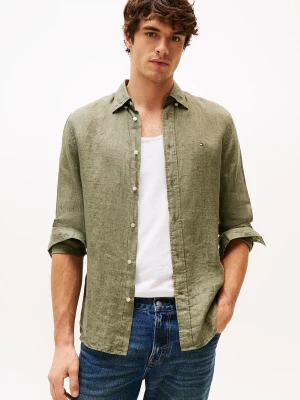 Tommy Hilfiger miesten pellavapaita, PIGMENT DYED LINEN SOLID Tummanvihreä
