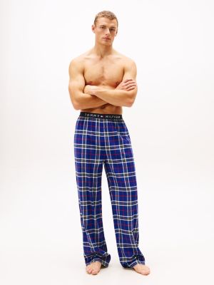 Tommy Hilfiger miesten pyjamahousut, K FLANNEL PJ PANT WAISTBAND Sininen Ruutu
