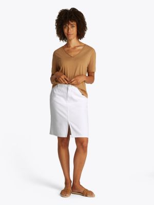 Tommy Hilfiger naisten farkkuhame, DNM KNEE STRAIGHT SKIRT WHITE Valkoinen