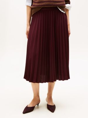 Tommy Hilfiger naisten hame, FLUID PLEATED PULL ON MIDI SKIRT Viininpunainen
