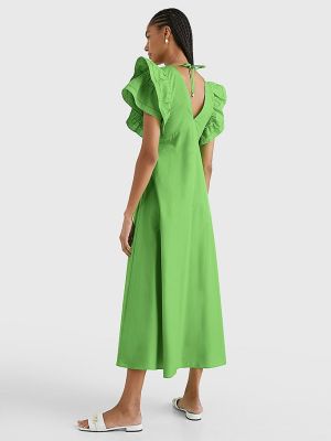 Tommy Hilfiger, Naisten Mekko, AD-CO SATEEN FRILL DRESS Vihreä