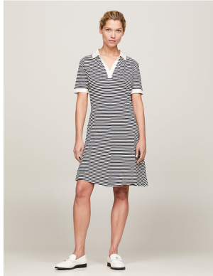 Tommy Hilfiger Naisten Mekko, F&F OPEN PLCKT LYCLL POLO DRESS Raidallinen Valkoinen