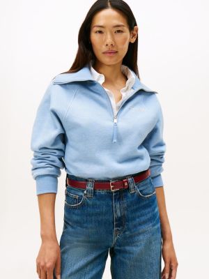 Tommy Hilfiger naisten neule, CLASSIC SCRIPT FLEECE HALF ZIP Vaaleansininen