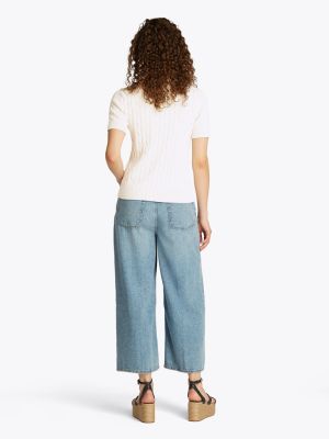 Tommy Hilfiger naisten neule, CO CABLE MID GG SS C-NK SWEAT Luonnonvalkoinen