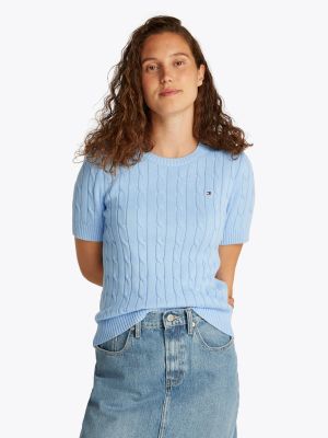 Tommy Hilfiger naisten neule, CO CABLE MID GG SS C-NK SWEAT Vaaleansininen