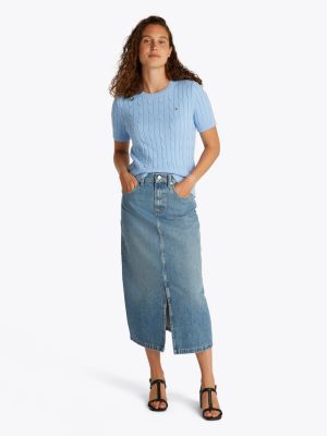 Tommy Hilfiger naisten neule, CO CABLE MID GG SS C-NK SWEAT Vaaleansininen