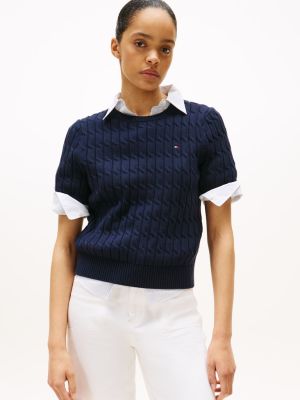 Tommy Hilfiger naisten neule, CO CABLE MID SS SWEATER Tummansininen