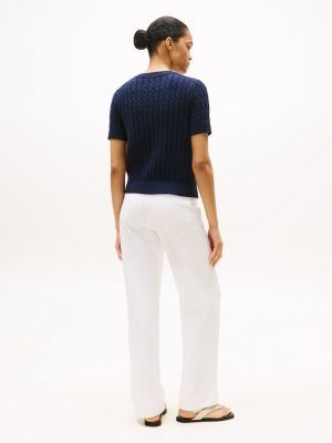 Tommy Hilfiger naisten neule, CO CABLE MID SS SWEATER Tummansininen