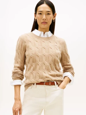Tommy Hilfiger Naisten Neule, K-SOFT WOOL CABLE C-NK Vaalea Beige