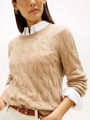 Tommy Hilfiger Naisten Neule, K-SOFT WOOL CABLE C-NK Vaalea Beige
