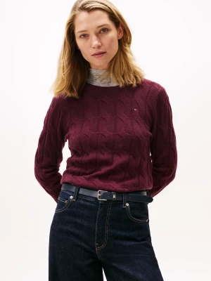 Tommy Hilfiger Naisten Neule, K-SOFT WOOL CABLE C-NK Viininpunainen