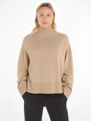 Tommy Hilfiger Naisten Neule, WOOL BLEND MOCK-NK SWEATER Vaalea Beige
