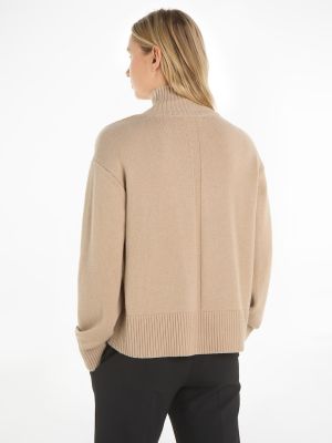 Tommy Hilfiger Naisten Neule, WOOL BLEND MOCK-NK SWEATER Vaalea Beige