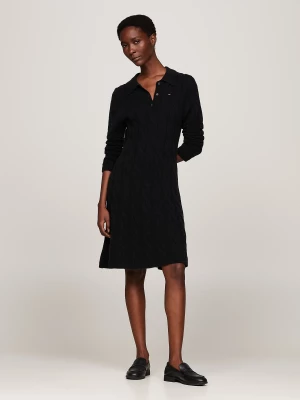 Tommy Hilfiger Naisten Neulemekko, SOFT WOOL CABLE POLO DRESS Musta