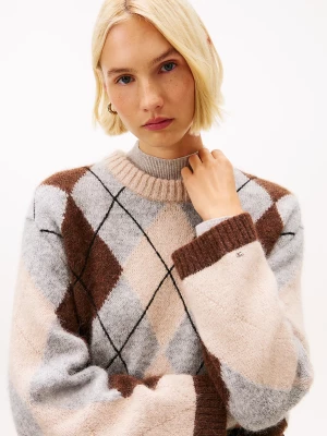 Tommy Hilfiger naisten neulepusero, ALPACA BLEND ARGYLE C-NK LS SWEATER Monivärinen Kuosi