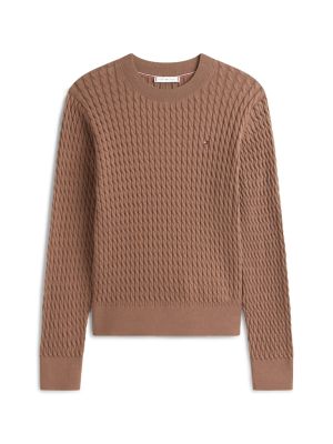 Tommy Hilfiger naisten neulepusero, CO CABLE C-NK LS SWEATER Tummanruskea