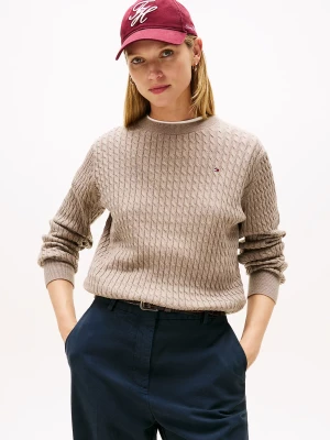 Tommy Hilfiger naisten neulepusero, CO CABLE FINE GG C-NK LS SWEATER Vaalea Beige