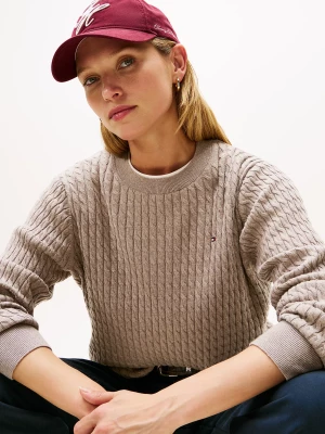 Tommy Hilfiger naisten neulepusero, CO CABLE FINE GG C-NK LS SWEATER Vaalea Beige