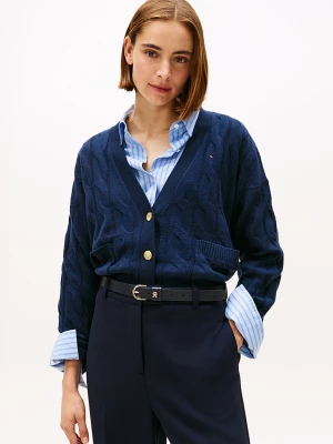 Tommy Hilfiger naisten neuletakki, SOFT WOOL CABLE V-NK LS CARDIGAN Tummansininen