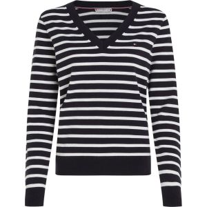 Tommy Hilfiger Naisten Paita, CO JERSEY STITCH V-NK SWEATER Raidallinen Sininen