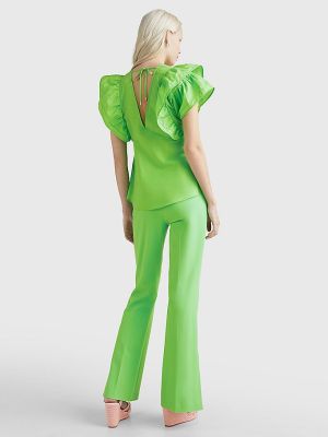 Tommy Hilfiger, Naisten Paita, CO SATEEN FRILL BLOUSE Vihreä