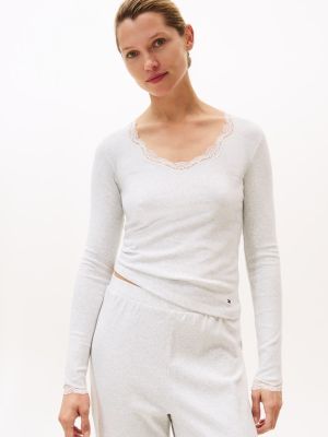 Tommy Hilfiger naisten paita, LS LACE TOP Vaaleanharmaa