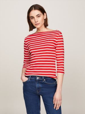 Tommy Hilfiger Naisten Paita, NEW CODY SLIM BOAT-NK Raidallinen Punainen