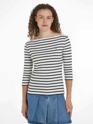 Tommy Hilfiger Naisten Paita, NEW CODY SLIM BOAT-NK Raidallinen Valkoinen