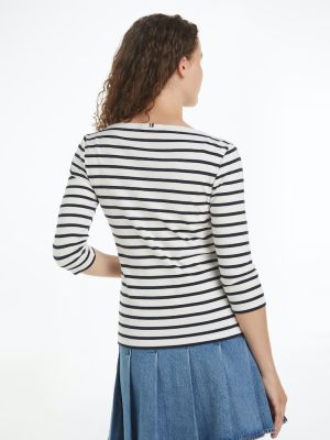 Tommy Hilfiger Naisten Paita, NEW CODY SLIM BOAT-NK Raidallinen Valkoinen