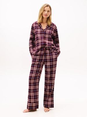 Tommy Hilfiger naisten pyjama,LS FLNL SHIRT PJ PANTS SET Punainen Ruutu
