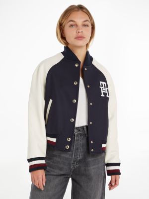 Tommy Hilfiger Naisten Takki, IMD LEATHER WOOL BLEND BOMBER Mustavalkoinen