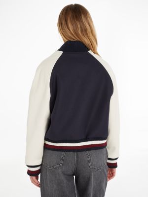 Tommy Hilfiger Naisten Takki, IMD LEATHER WOOL BLEND BOMBER Mustavalkoinen