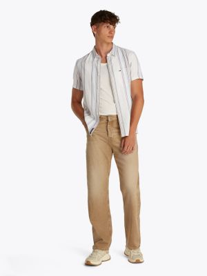 Tommy Jeans miesten lyhythihainen kauluspaita, TJM REG SLUB STRIPE SS SHIRT Raidallinen Harmaa