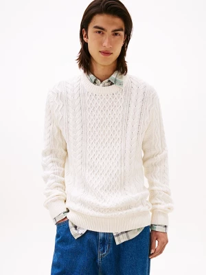 Tommy Jeans miesten neulepusero, TJM SLM BADGE CABLE KNIT SWEATER Valkoinen