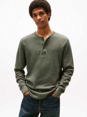 Tommy Jeans miesten paita, TJM SLIM WAFFLE SCRIPT HENLEY Vihreä