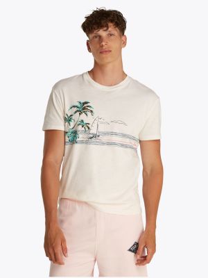 Tommy Jeans miesten t-paita, TJM REG PALM SAILING GRAPHIC TEE Valkoinen