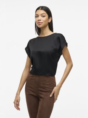Vila lyhythihainen toppi, VIELLETTE S/S SATIN TOP Black