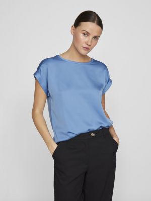 Vila lyhythihainen toppi, VIELLETTE S/S SATIN TOP Blissful Blue